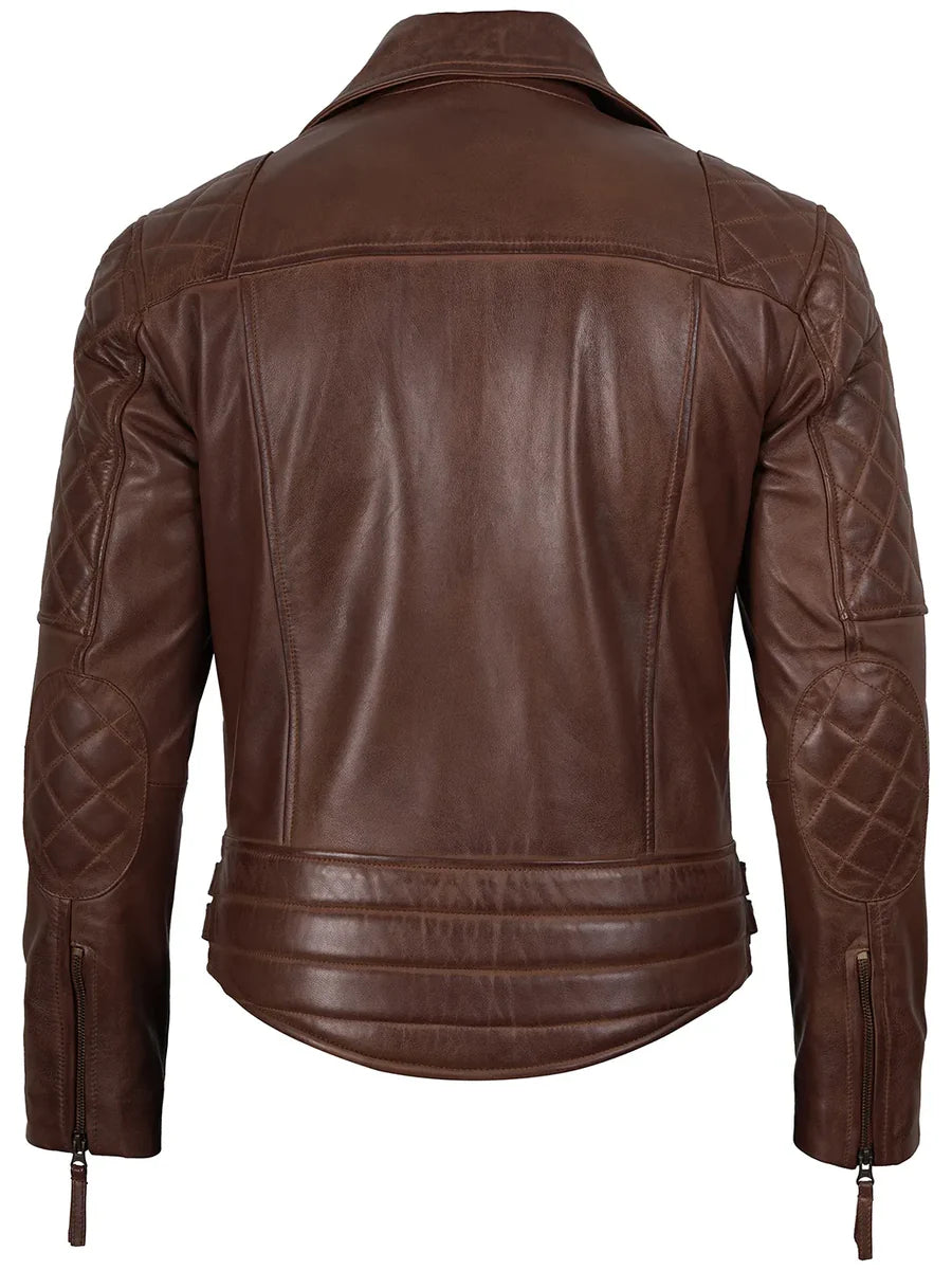 Frisco Mens Dark Brown Quilted Asymmetrical Leather Biker Style Jacket